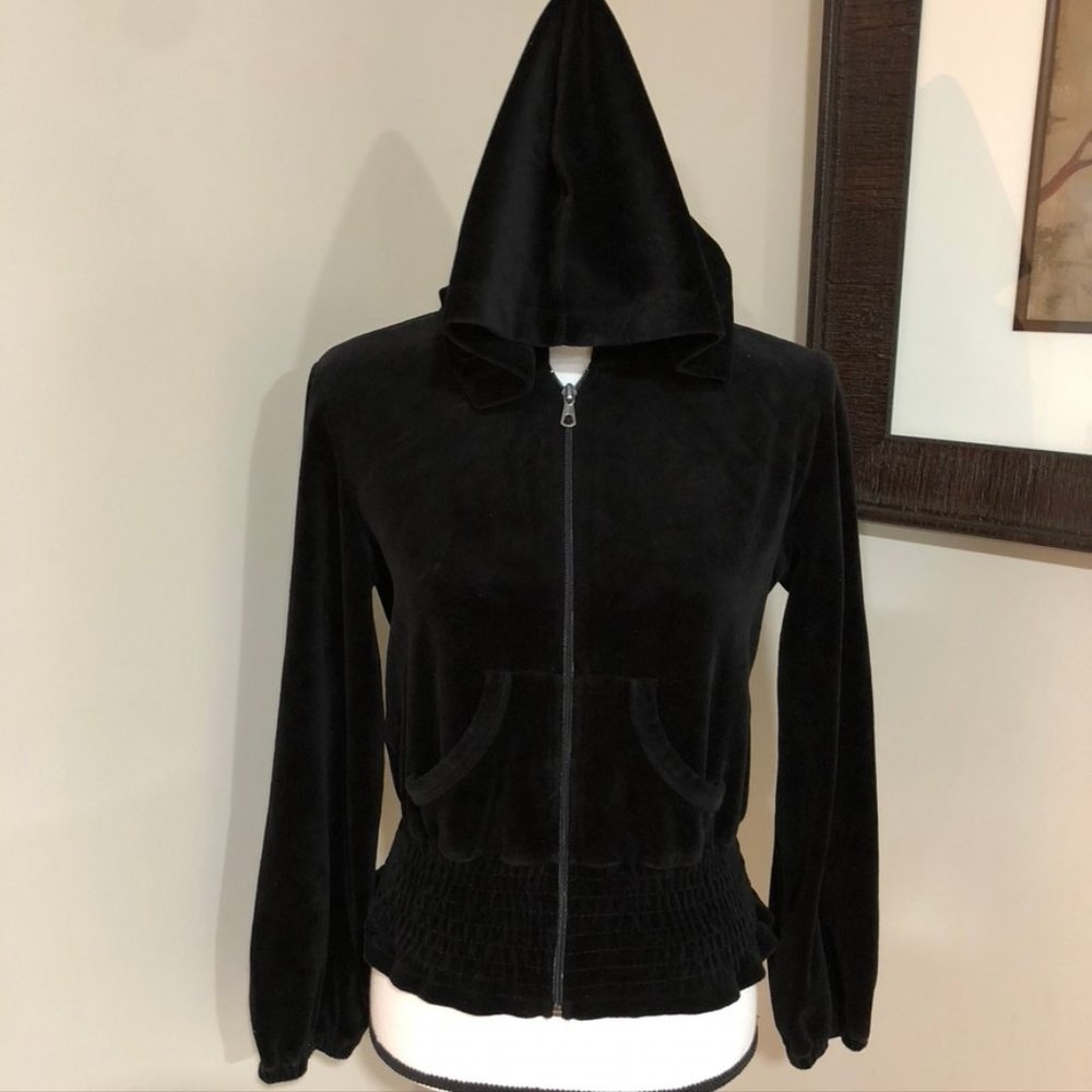 BISOU BISOU Petite Black Cinched Velour Hoodie